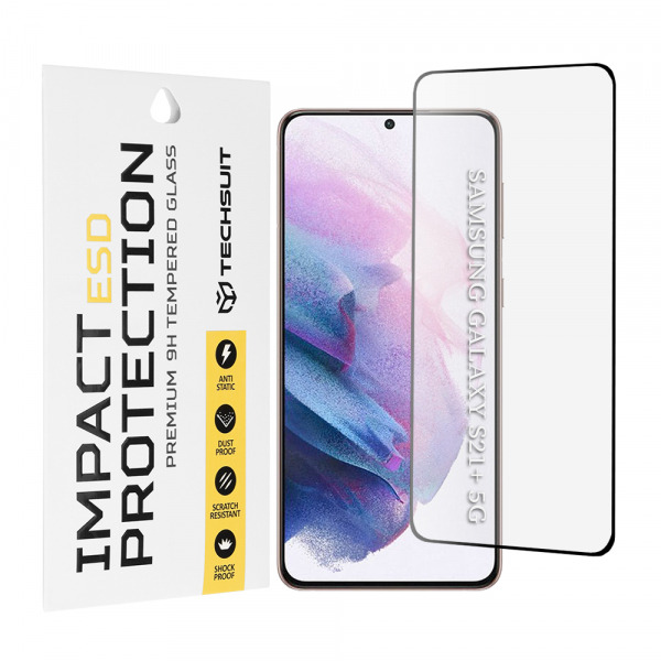 Folie de protectie Ecran Techsuit pentru Samsung Galaxy S21+ 5G G996, Sticla Securizata, Full Glue, Neagra