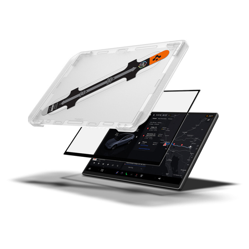 Folie Protectie Spigen GlastR EZ FIT Anti-Glare pentru Navigatie Tesla Y 2026 Premium / Performance, Sticla Securizata AGL10819