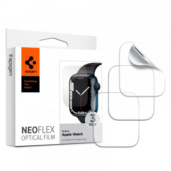 Folie Protectie Spigen Neo Flex pentru Apple Watch 45mm / 44mm / 42mm Series, Set 3 bucati, Plastic AFL04049