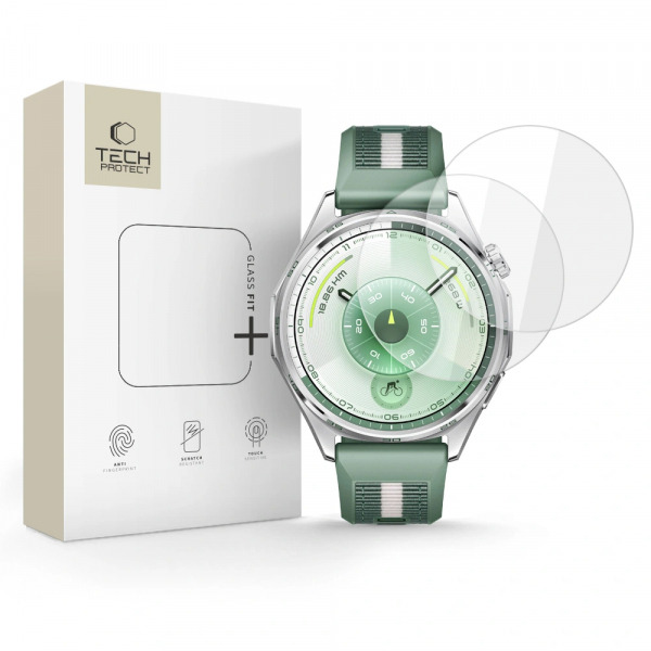 Folie Protectie Tech-Protect Fit+ pentru Huawei Watch GT 6 46mm, Set 2 bucati, Sticla Securizata