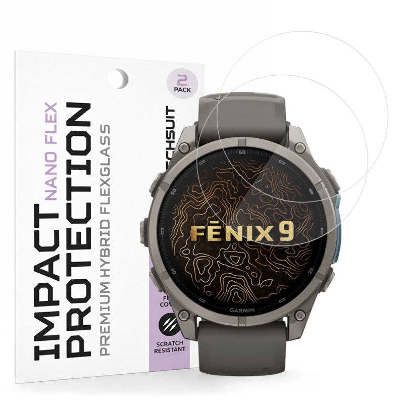 Folie Protectie Techsuit Nano Flex pentru Garmin Fenix 9 Pro 43mm / Fenix 9 43mm, Set 2 bucati, Plastic, Neagra