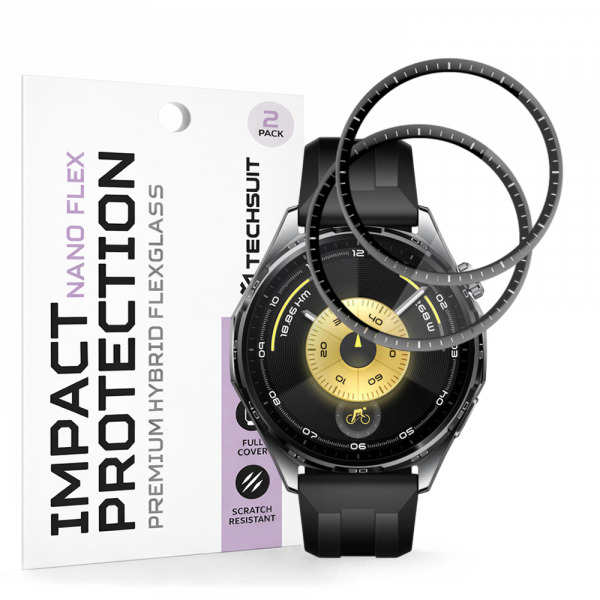 Folie Protectie Techsuit Nano Flex pentru Huawei Watch GT 6 46mm, Set 2 bucati, Plastic, Neagra