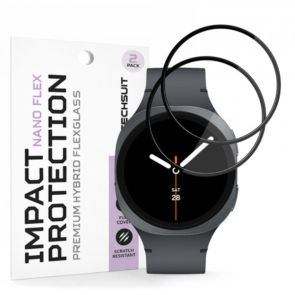 Folie Protectie Techsuit Nano Flex pentru Samsung Galaxy Watch8 40mm, Set 2 bucati, Plastic, Neagra
