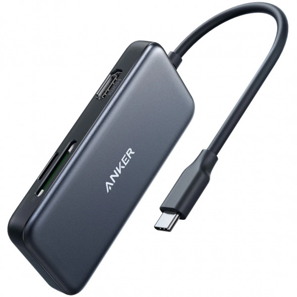 Hub USB-C Anker, 2 x USB-A 3.0 - 1 x HDMI - 1 x SD - 1 x microSD, Negru A8334HA1