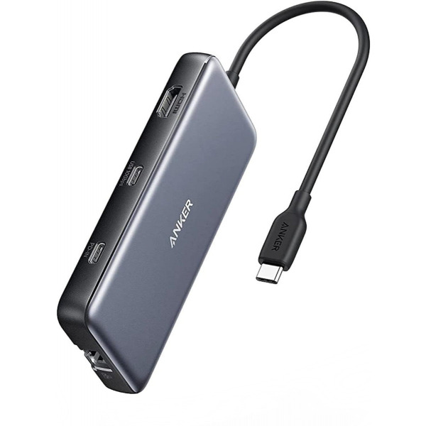 Hub USB-C Anker 555, 2 x USB-A 3.2 - 2 x USB-C - 1 x HDMI - 1 x RJ45 - 1 x SD - 1 x microSD, Gri A83830A2