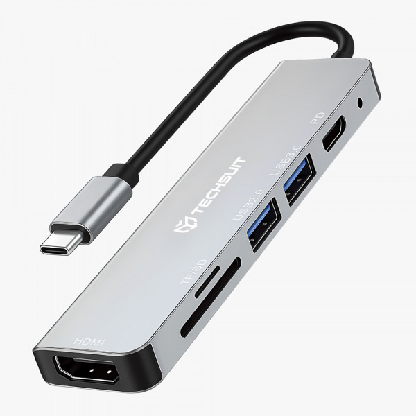 Hub USB-C Techsuit H5 TurboChargeX, 6in1, Gri