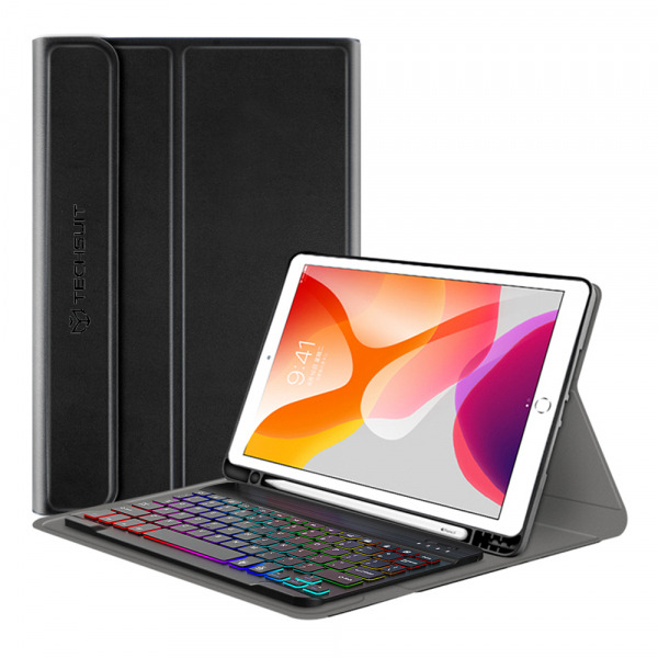 Husa cu Tastatura pentru Apple iPad 10.2 (2021) / 10.2 (2020) / 10.2 (2019), Techsuit, CozyTab, Neagra
