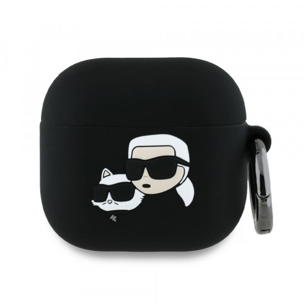 Husa Karl Lagerfeld 3D Karl & Choupette's Heads pentru Apple AirPods 4, Neagra