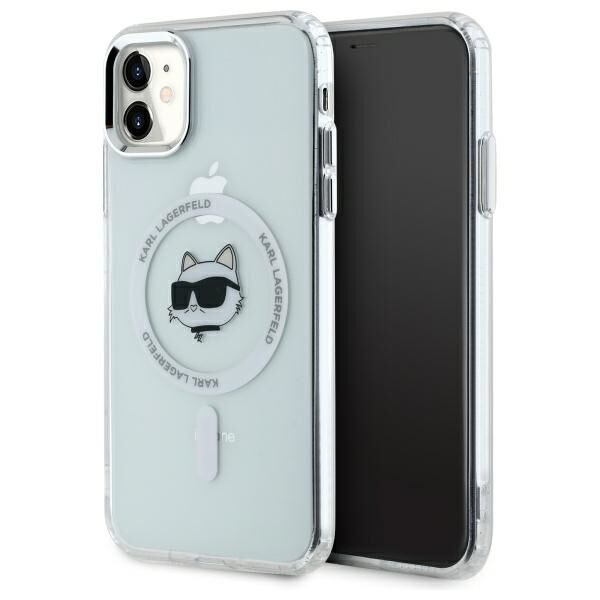 Husa MagSafe pentru Apple iPhone 11, Karl Lagerfeld, IML Metal Choupette's Head, Alba