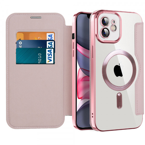 Husa MagSafe pentru Apple iPhone 11, Techsuit, SmartMag Book, Roz