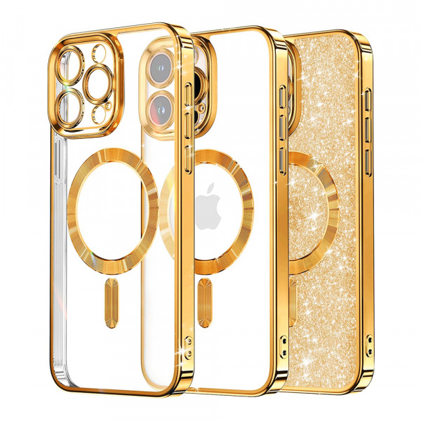 Husa MagSafe pentru Apple iPhone 12 Pro, Techsuit, Luxury Glitter, Aurie