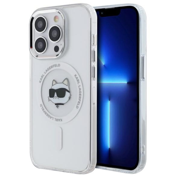 Husa MagSafe pentru Apple iPhone 13 Pro, Karl Lagerfeld, IML Metal Choupette's Head, Alba