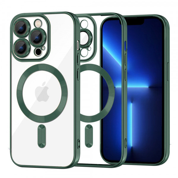 Husa MagSafe pentru Apple iPhone 13 Pro Max, Techsuit, Luxury Crystal, Verde Inchis