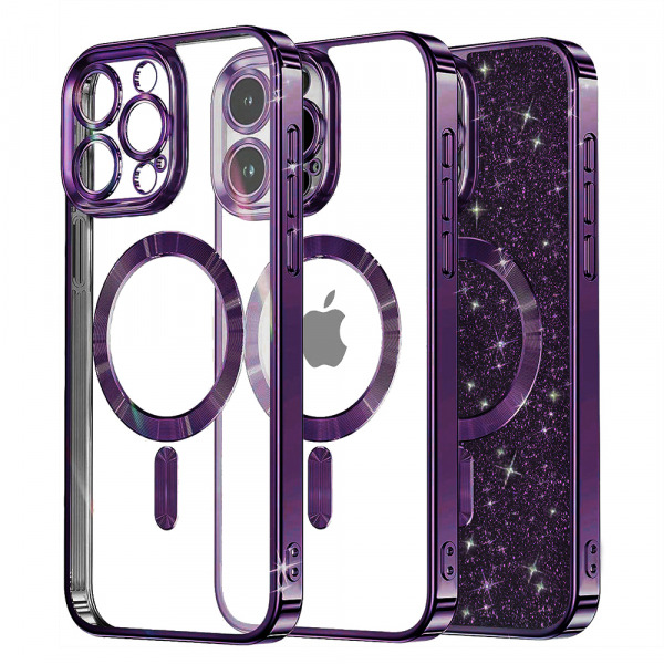Husa MagSafe pentru Apple iPhone 13 Pro Max, Techsuit, Luxury Glitter, Mov Inchis
