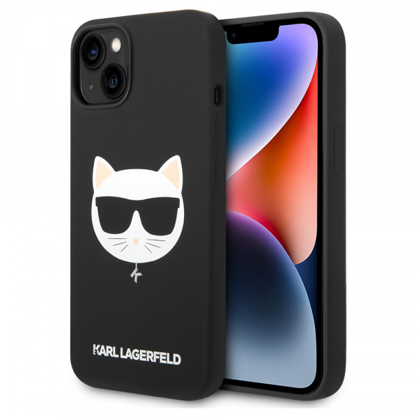 Husa MagSafe pentru Apple iPhone 14 Plus, Karl Lagerfeld, Silicone Choupette's Head, Neagra