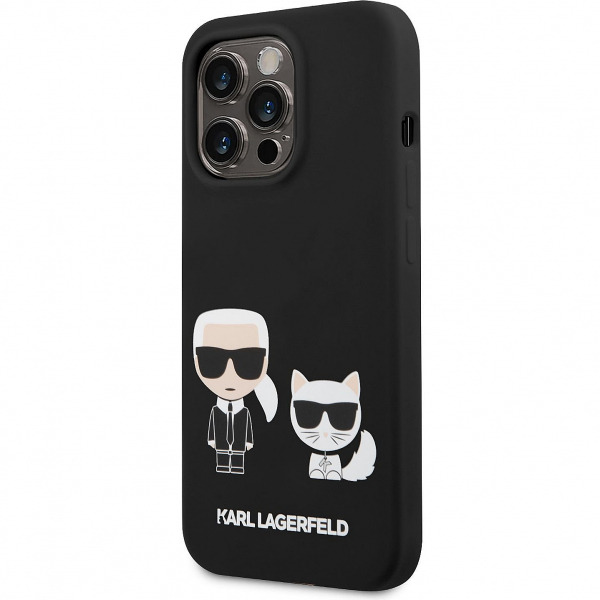Husa MagSafe pentru Apple iPhone 14 Pro, Karl Lagerfeld, Silicone Body Karl & Choupette, Neagra