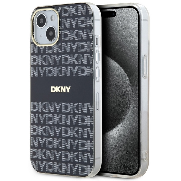 Husa MagSafe pentru Apple iPhone 15, DKNY, IML Mono & Stripe, Neagra