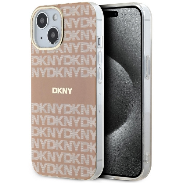 Husa MagSafe pentru Apple iPhone 15, DKNY, IML Mono & Stripe, Roz