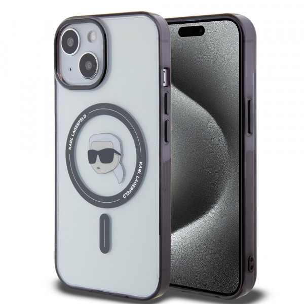 Husa MagSafe pentru Apple iPhone 15 Plus, Karl Lagerfeld, IML Karl's Head, Transparenta