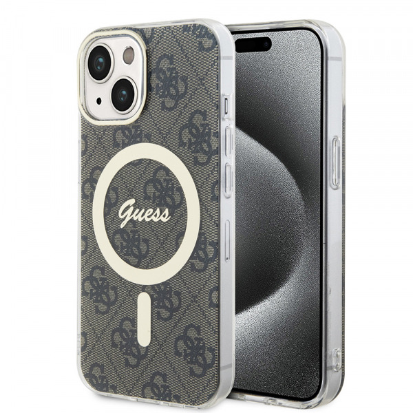 Husa MagSafe pentru Apple iPhone 15 Plus, Guess, IML 4G, Maro
