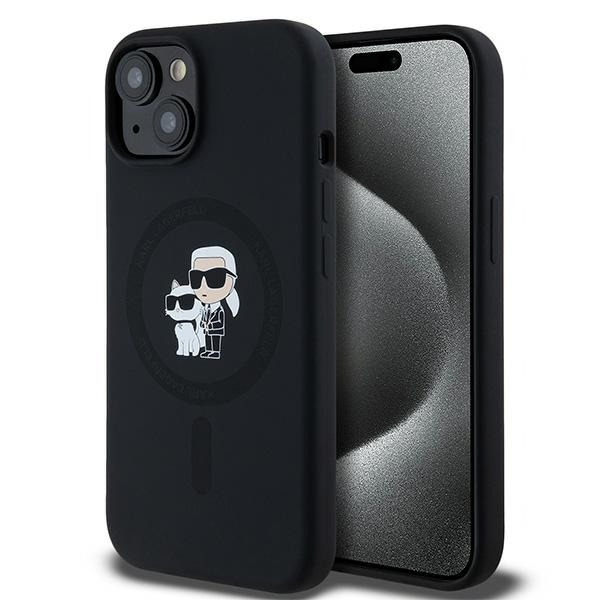 Husa MagSafe pentru Apple iPhone 15 Plus, Karl Lagerfeld, Silicone Karl & Choupette, Neagra