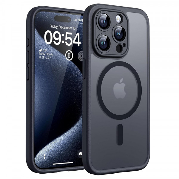 Husa MagSafe pentru Apple iPhone 15 Pro, Techsuit, PureFrost, Neagra Satinata