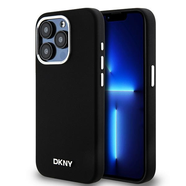 Husa MagSafe pentru Apple iPhone 15 Pro, DKNY, Liquid Silicone Small Metal Logo, Neagra