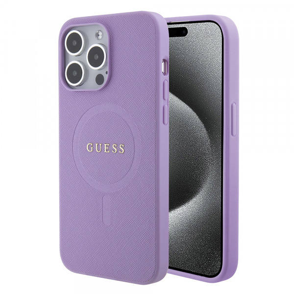Husa MagSafe pentru Apple iPhone 15 Pro, Guess, Saffiano, Mov