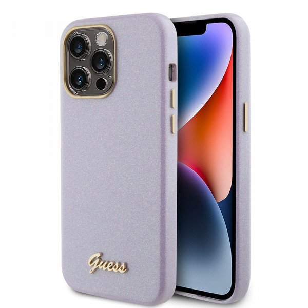 Husa MagSafe pentru Apple iPhone 15 Pro Max, Guess, Glitter Full Wrapped, Mov