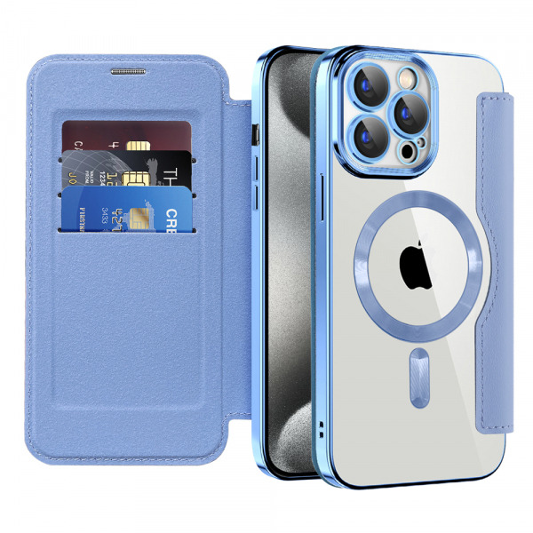 Husa MagSafe pentru Apple iPhone 15 Pro, Techsuit, SmartMag Book, Bleu