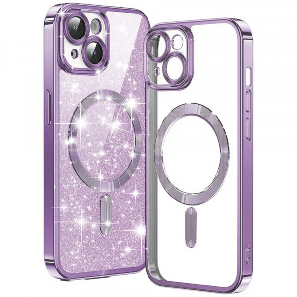 Husa MagSafe pentru Apple iPhone 15, Techsuit, Luxury Glitter, Mov Deschis