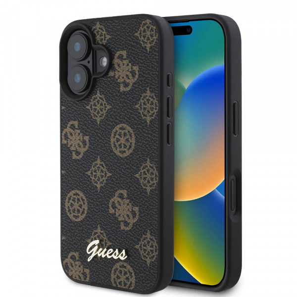 Husa MagSafe pentru Apple iPhone 16 Plus, Guess, Peony Script, Neagra