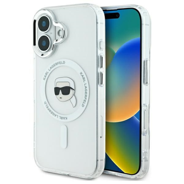 Husa MagSafe pentru Apple iPhone 16 Plus, Karl Lagerfeld, IML Karl's Head, Alba