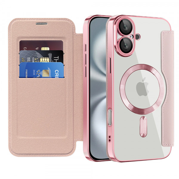 Husa MagSafe pentru Apple iPhone 16 Plus, Techsuit, SmartMag Book, Roz
