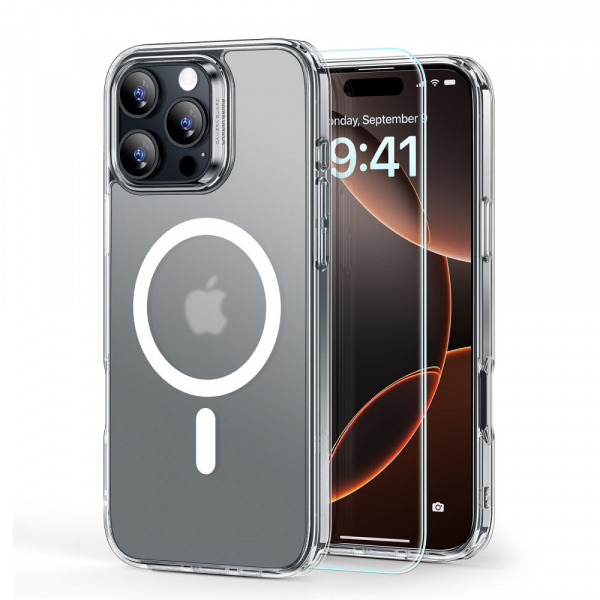 Husa MagSafe pentru Apple iPhone 16 Pro, ESR, Classic Hybrid with Screen Protector, Transparenta Satinata