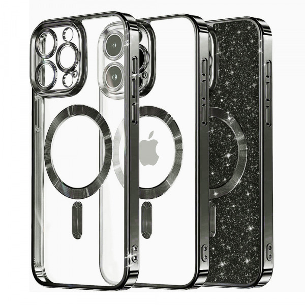 Husa MagSafe pentru Apple iPhone 16 Pro Max, Techsuit, Luxury Glitter, Neagra