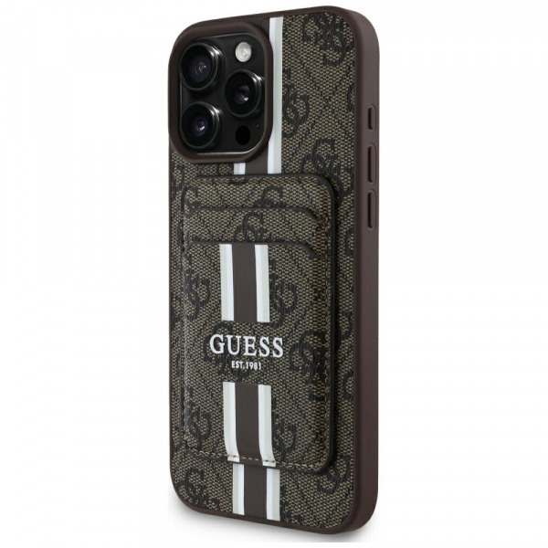 Husa MagSafe pentru Apple iPhone 16 Pro Max, Guess, Cardslot 4G Stripes, Maro