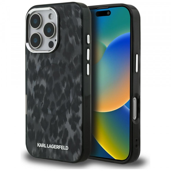 Husa MagSafe pentru Apple iPhone 16 Pro Max, Karl Lagerfeld, IML Leopard Pattern, Neagra
