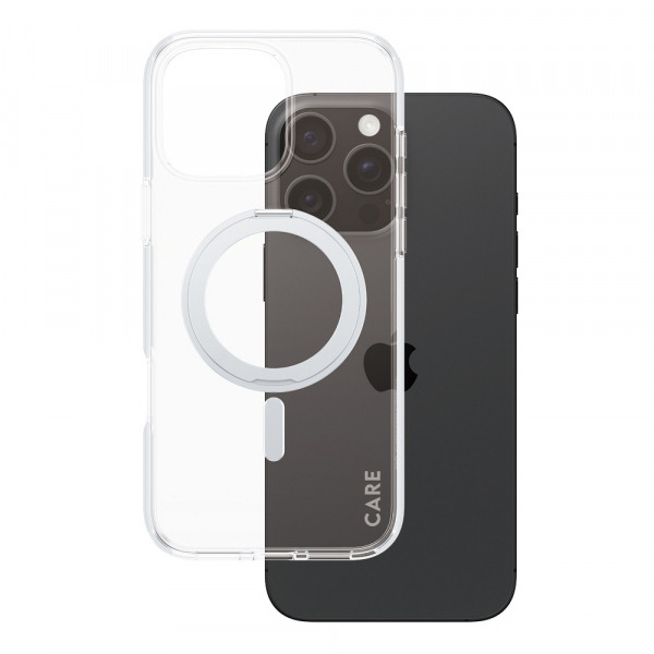 Husa MagSafe pentru Apple iPhone 16 Pro Max, PanzerGlass, Care Feature Kickstand, Transparenta Argintie