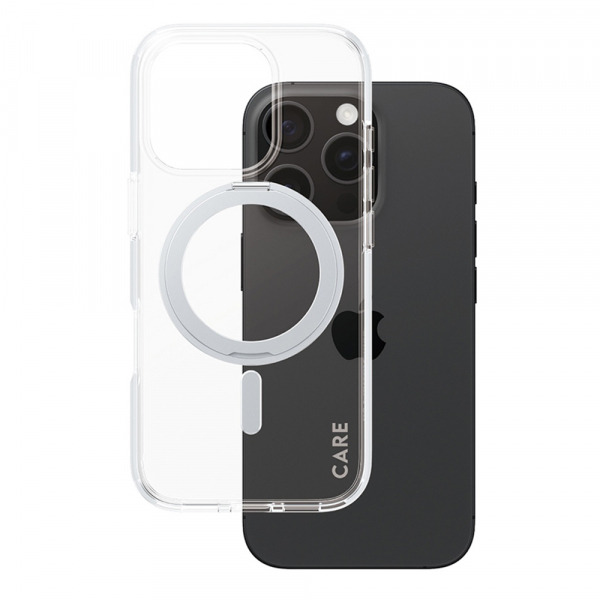 Husa MagSafe pentru Apple iPhone 16 Pro, PanzerGlass, Care Feature Kickstand, Transparenta Argintie