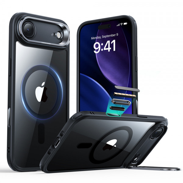 Husa MagSafe pentru Apple iPhone 17 Air, ESR, Classic Hybrid Kickstand, Neagra Transparenta