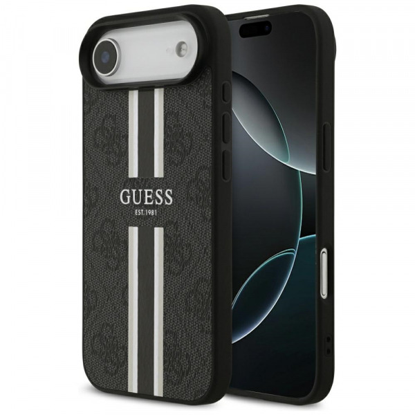 Husa MagSafe pentru Apple iPhone 17 Air, Guess, 4G Printed Stripes, Neagra