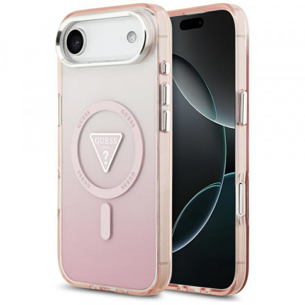 Husa MagSafe pentru Apple iPhone 17 Air, Guess, IML Gradient Triangle Logo, Roz