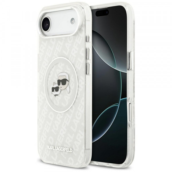 Husa MagSafe pentru Apple iPhone 17 Air, Karl Lagerfeld, IML Glitter Karl & Choupette`s Heads, Gri