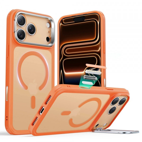 Husa MagSafe pentru Apple iPhone 18 Pro / 17 Pro, ESR, Classic Hybrid Kickstand Slide, Portocalie Satinata