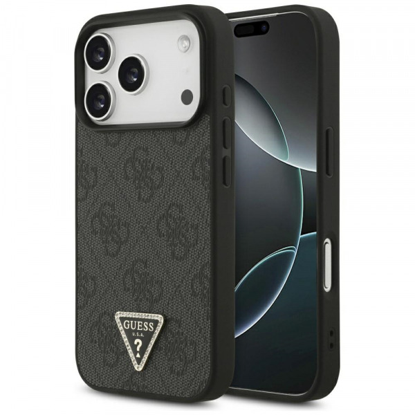 Husa MagSafe pentru Apple iPhone 18 Pro / 17 Pro, Guess, 4G Triangle Strass, Neagra