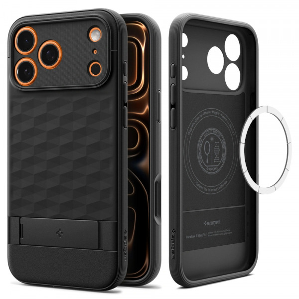 Husa MagSafe pentru Apple iPhone 18 Pro / 17 Pro, Spigen, Caseology Parallax S, Neagra Mata ACS09964