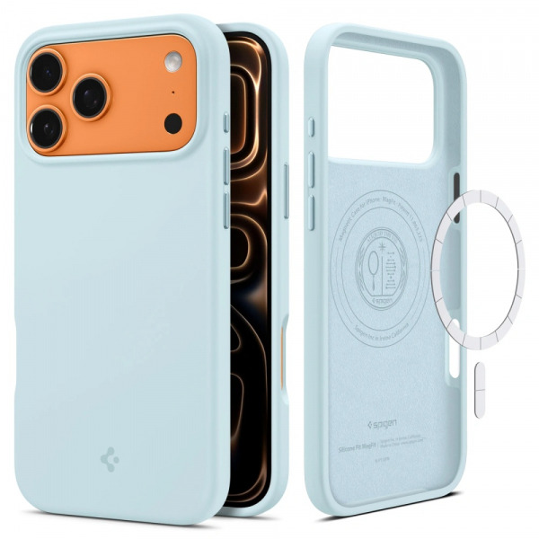 Husa MagSafe pentru Apple iPhone 18 Pro / 17 Pro, Spigen, Silicone Fit, Bleu ACS10338