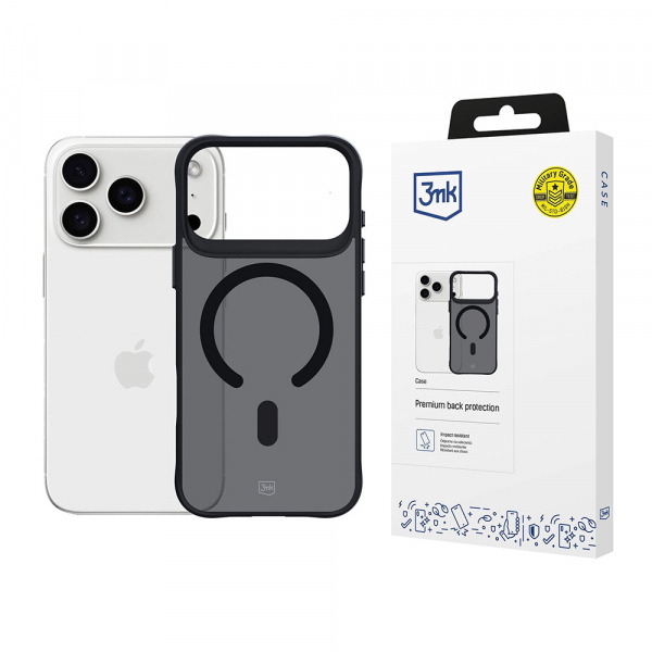 Husa MagSafe pentru Apple iPhone 17 Pro, 3MK, Smoke MagCase, Neagra