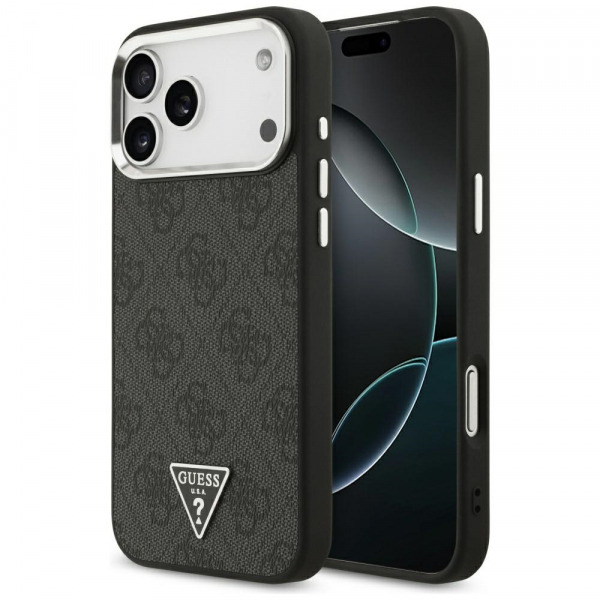Husa MagSafe pentru Apple iPhone 18 Pro Max / 17 Pro Max, Guess, 4G Triangle Logo, Neagra Argintie